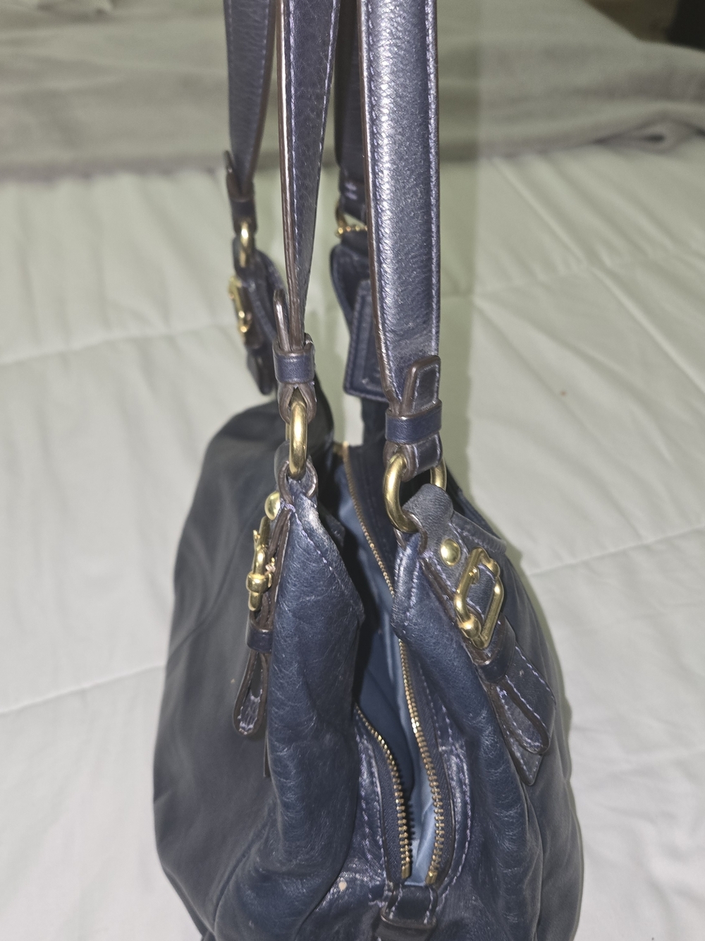 Coach Dark Navy Leather Shoulder Bag with Gold Hardware - Picture 5 of 5